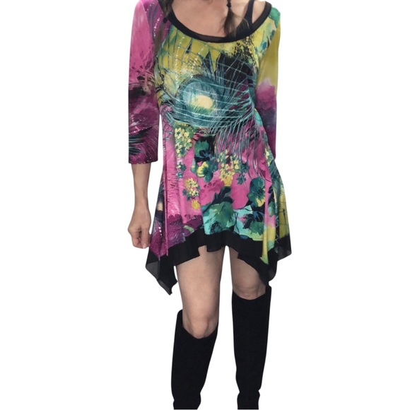 From The Heart Trudy Tunic Dress Sz M Artsy Lagenlook Y2K Boho Colorful Casual - Picture 2 of 9